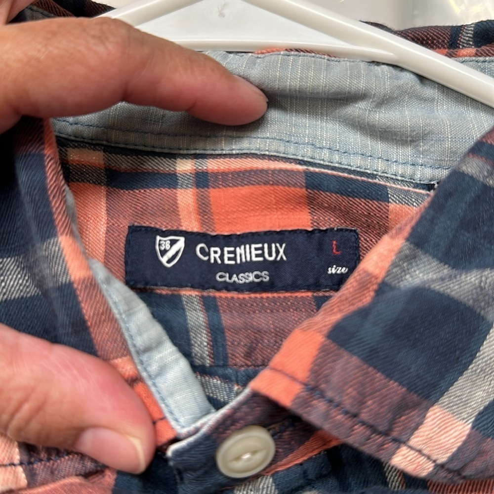 Men's Cremieux Classics 38 Blue Orange/Pink Plaid L/S Button Down Shirt Size LRG - Picture 6 of 6